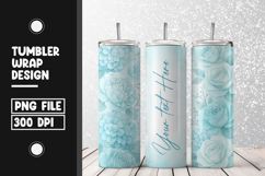 Aqua Blue Floral Roses Tumbler Wrap PNG Product Image 1