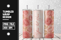 Pink Roses Gold Leaf Tumbler Wrap PNG Product Image 1