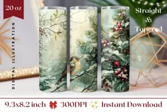 Christmas Bird Tumbler Wrap, Winter Forest Tumbler PNG Product Image 1