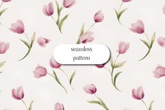 Pink Tulip Seamless Pattern Watercolor Floral Spring Design Product Image 1