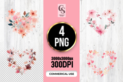 Watercolor Pink Floral Heart Clipart Sublimation PNG Product Image 1