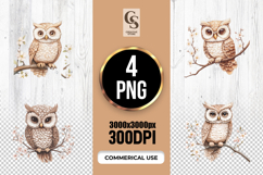 Floral Owl Watercolor Clipart Sublimation PNG Product Image 1