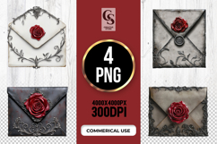 Vintage Rose Envelope Clipart Sublimation PNG Product Image 1