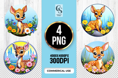 Fawn Deer and Flower Clipart Sublimation Png Product Image 1