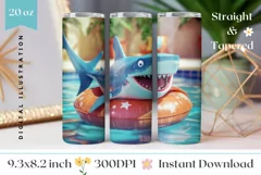 Funny Shark Tumbler Wrap Design, 3D Tumbler Sublimation Product Image 1