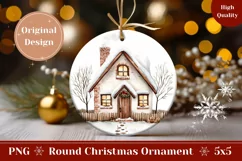 Watercolor Christmas Ornament, Winter House Round Ornament Product Image 1