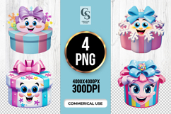 Cute Gift Box Cartoon Faces Clipart Sublimation PNG Product Image 1