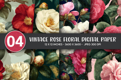 Vintage Rose Floral Digital Paper Product Image 1