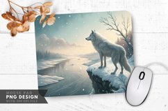 Lone Wolf on a Snowy Cliff Mouse Pad PNG Design Product Image 1