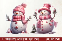 Pink Christmas Snowman Clipart, Christmas PNG Product Image 1