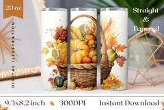 Thanksgiving Basket Tumbler Design, Pumpkins Tumbler Wrap Product Image 1
