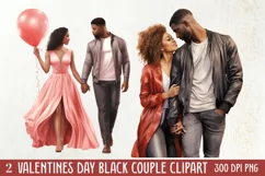 Valentines Day Black Couple Clipart, Black Couple Clipart Product Image 1