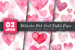 Watercolor Pink Heart Digital Paper Product Image 1