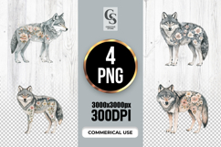 Floral Wolf Watercolor Clipart Sublimation PNG Product Image 1