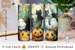 Halloween Black Cats Tumbler Wrap, Funny Pumpkins Tumbler Product Image 1