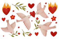 Peace Dove Clipart Set, Anti War PNG Bundle, Love Hearts Product Image 1