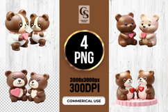 Cute Bear Couple Holding Hearts Clipart Sublimation PNG Product Image 1