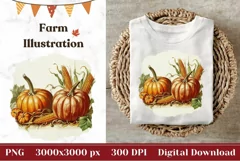 Vintage Fall Illustration PNG, Harvest Pumpkins Illustration Product Image 1