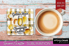 Champagne Cocktail Square Coaster Summer Drink Coaster PNG Product Image 1