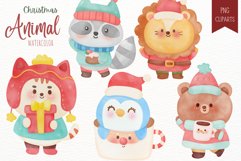 Christmas animal Christmas watercolor kawaii clipart holiday Product Image 1