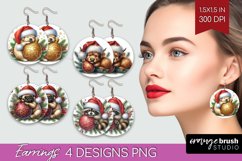 Christmas Animals Round Earrings - Cute Christmas PNG Product Image 1
