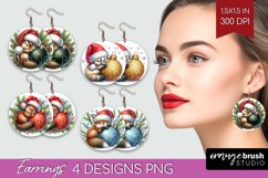 Christmas Animals Round Earrings - Cute Christmas PNG Product Image 1
