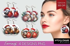 Christmas Animals Round Earrings - Cute Christmas PNG Product Image 1
