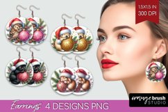 Christmas Animals Round Earrings - Cute Christmas PNG Product Image 1