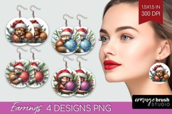 Christmas Animals Round Earrings - Cute Christmas PNG Product Image 1