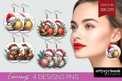 Christmas Animals Round Earrings - Cute Christmas PNG Product Image 1