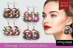 Christmas Animals Round Earrings - Cute Christmas PNG Product Image 1