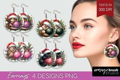 Christmas Animals Round Earrings - Cute Christmas PNG Product Image 1