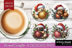 Christmas Animals Round Coaster - Cute Christmas Coaster PNG Product Image 1