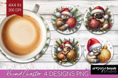 Christmas Animals Round Coaster - Cute Christmas Coaster PNG Product Image 1