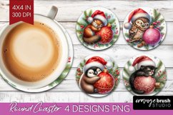 Christmas Animals Round Coaster - Cute Christmas Coaster PNG Product Image 1
