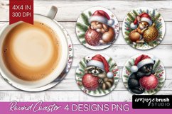 Christmas Animals Round Coaster - Cute Christmas Coaster PNG Product Image 1