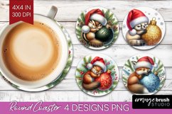 Christmas Animals Round Coaster - Cute Christmas Coaster PNG Product Image 1