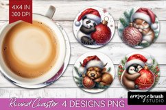 Christmas Animals Round Coaster - Cute Christmas Coaster PNG Product Image 1