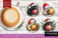 Christmas Animals Round Coaster - Cute Christmas Coaster PNG Product Image 1