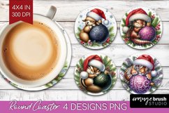Christmas Animals Round Coaster - Cute Christmas Coaster PNG Product Image 1