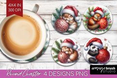 Christmas Animals Round Coaster - Cute Christmas Coaster PNG Product Image 1