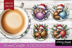 Christmas Animals Round Coaster - Cute Christmas Coaster PNG Product Image 1