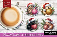 Christmas Animals Round Coaster - Cute Christmas Coaster PNG Product Image 1