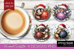 Christmas Animals Round Coaster - Cute Christmas Coaster PNG Product Image 1