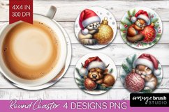Christmas Animals Round Coaster - Cute Christmas Coaster PNG Product Image 1