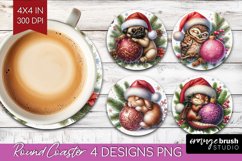 Christmas Animals Round Coaster - Cute Christmas Coaster PNG Product Image 1