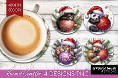 Christmas Animals Round Coaster - Cute Christmas Coaster PNG Product Image 1