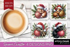 Christmas Animals Square Coaster - Cute Christmas Coaster Product Image 1