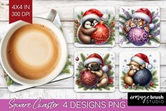 Christmas Animals Square Coaster - Cute Christmas Coaster Product Image 1