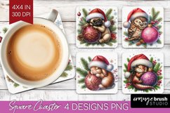 Christmas Animals Square Coaster - Cute Christmas Coaster Product Image 1